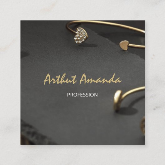 ジュエリーラグジュアリー金ゴールドモダンブラックピンク写真 スクエア名刺 (正面)