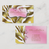 ジュエリーレトロ名刺ゼブラピンク金ゴールド 名刺 (正面/裏面)