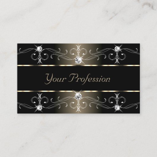 ジュエリー付きラグジュアリー華美ブラックプラチナ写真の追加 名刺 (正面)
