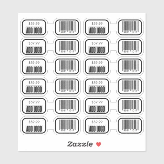 ジュエリー価格ラベル付きビジネスロゴ&バーコード シール (シート)