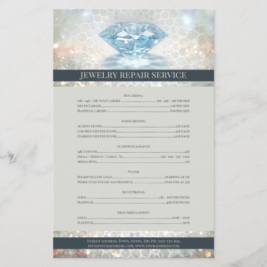 ジュエリー修理価格表きらめくダイヤモンドフライヤー チラシ (正面)