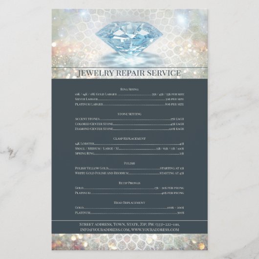 ジュエリー修理価格表きらめくダイヤモンドフライヤー チラシ (正面)