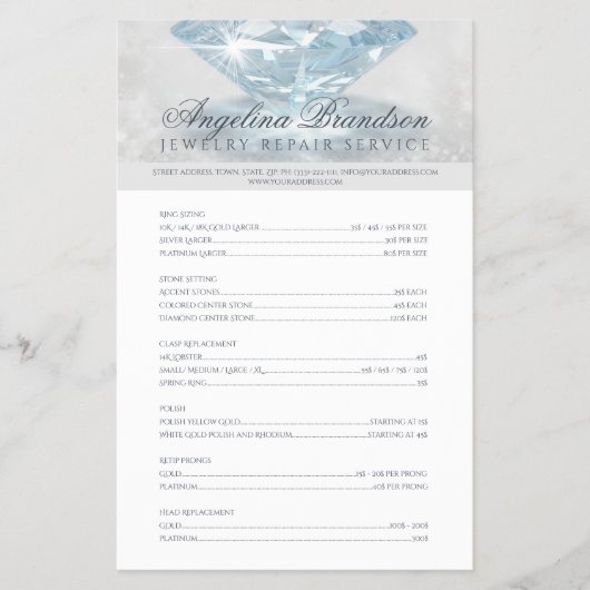 ジュエリー修理価格表ダイヤきらめくモンド チラシ (正面)