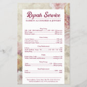 ジュエリー修理価格表ピンク牡丹フラワー チラシ