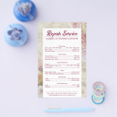 ジュエリー修理価格表ピンク牡丹フラワー チラシ (シングル)