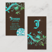 ジュエリー名刺フラワークリスタルブルースパークル 名刺 (正面/裏面)