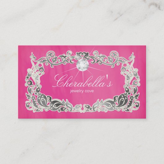 ジュエリー名刺フローラピンクシルバーダイヤ 名刺 (正面)