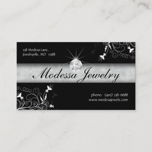 ジュエリー名刺誕生石フローラ黒Wh 名刺 (正面)