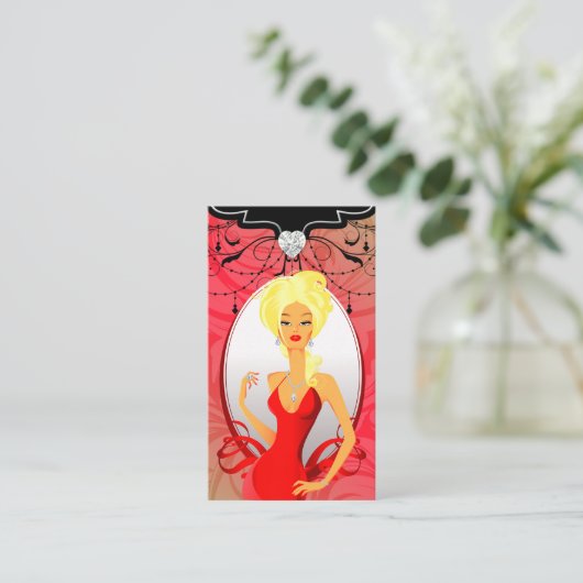 ジュエリー名刺赤金ゴールドハートブロンド 名刺 (スタンド正面)