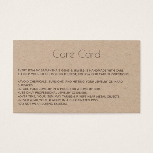 ジュエリー気にカードの指示とロゴKraft (正面)