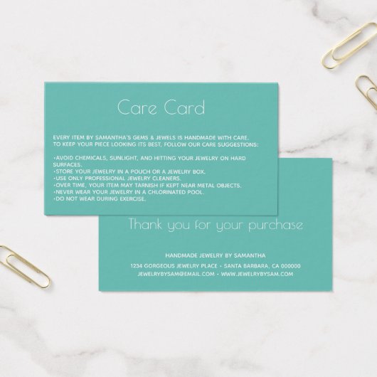 ジュエリー気にカードの説明とロゴティール（緑がかった色） (オフィス)
