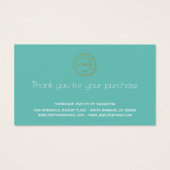 ジュエリー気にカードの説明とロゴティール（緑がかった色） (裏面)