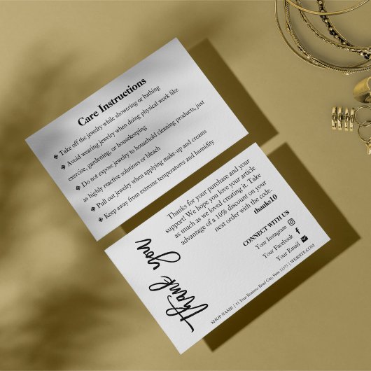 ジュエリー気にホワイトシックなスクリプトサンキューカード 名刺