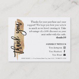 ジュエリー気に金ゴールドグリタースクリプトサンキューカード 名刺