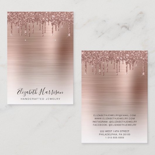 ジュエリー表示バラ金ゴールドグリッター 名刺 (正面/裏面)