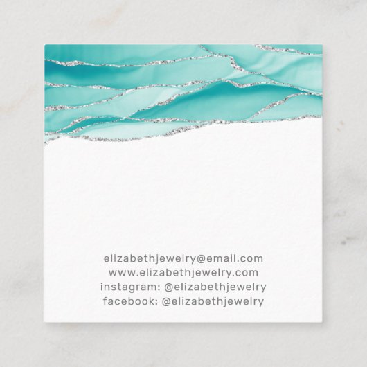 ジュエリー表示銀グリッターティール（緑がかった色）ゲート スクエア名刺 (裏面)