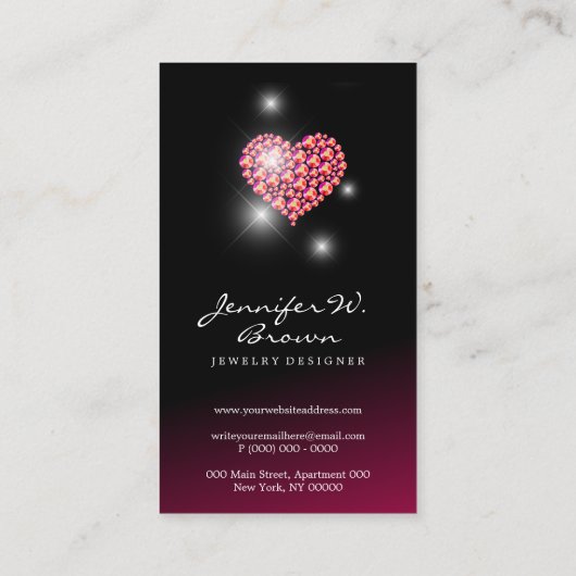 ジュエリー ホットピンク ダイヤモンド 宝石 ハート 名刺 (裏面)