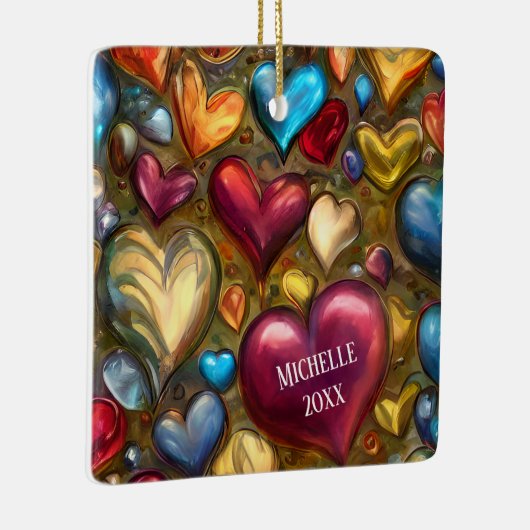 ジュエルお洒落トナカラフルードハートクリスマス セラミックオーナメント (右)