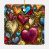 ジュエルお洒落トナカラフルードハートクリスマス セラミックオーナメント (裏面)