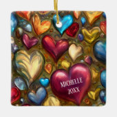 ジュエルお洒落トナカラフルードハートクリスマス セラミックオーナメント (正面)