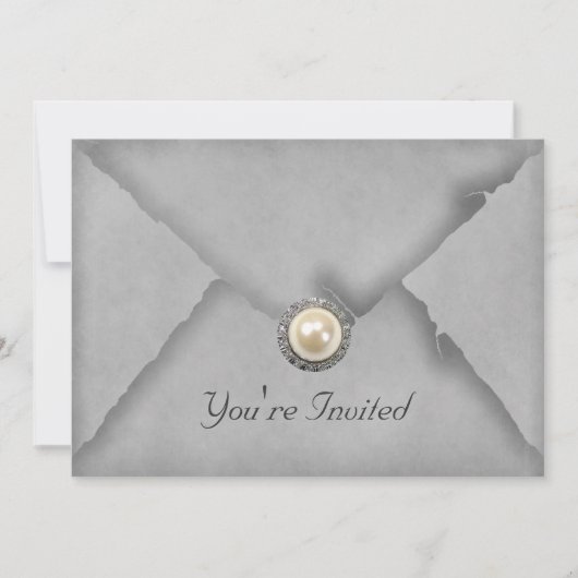 ジュエルとレースのグレーパーティー招待状 招待状 (正面)