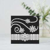 ジュエルエレガントダイヤモンドブラックシルバーバースデーパーティー 招待状 (スタンド正面)