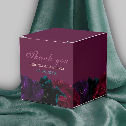 ジュエルエレガントトーンの花がブルゴーニュ結婚ー フェイバーボックス