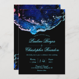 ジュエルエレガントトーンパープルブルー結婚ズ 招待状