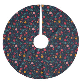 ジュエルカラフルトーンオーナメントとポインセチア ブラッシュドポリエステルツリースカート