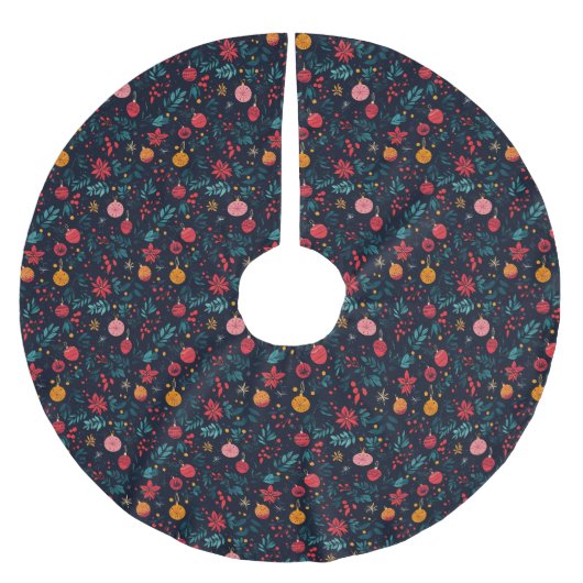 ジュエルカラフルトーンオーナメントとポインセチア ブラッシュドポリエステルツリースカート (正面)