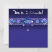 ジュエルズ ロイヤルネイビーブルー 女性の誕生日パーティー 招待状 (正面)