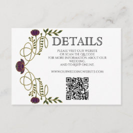 ジュエルトーンのアールヌーボー結婚式の詳細ウェブサイトQRコード エンクロージャーカード