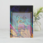 ジュエルトーンのウェディング インク プラムパープル ティール ネイビー ゴールド 招待状 (スタンド正面)