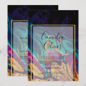 ジュエルトーンのウェディング インク プラムパープル ティール ネイビー ゴールド 招待状 (正面/裏面)