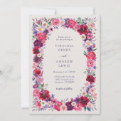 ジュエルトーンのフラワーをフィーチャーしたウェディング 招待状 (正面)