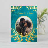 ジュエルトーンの花柄 ウェディングフォト 箔招待状 (立ち正面)