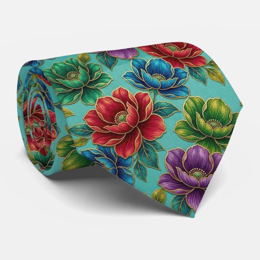 ジュエルトーンの花 ゴールドアクセント ネクタイ (ロール)