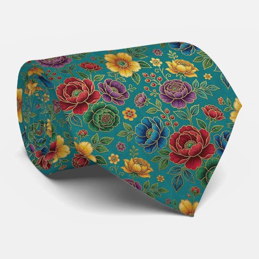 ジュエルトーンの花 ゴールドアクセント ネクタイ (ロール)
