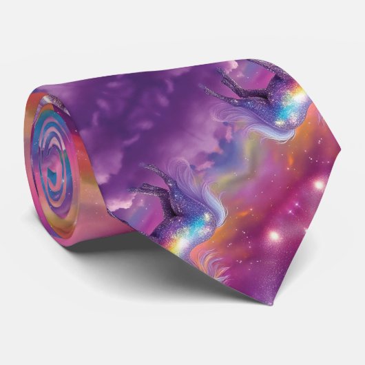 ジュエルトーンコズミックスパークルレインボーグリッターユニコーン ネクタイ (ロール)