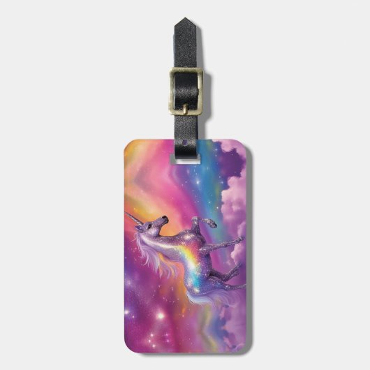 ジュエルトーンコズミックスパークルレインボーグリッターユニコーン ラゲッジタグ (正面縦)