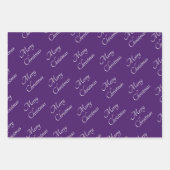 ジュエルトーンピンクパープルグリーンメリークリスマス ラッピングペーパーシート (正面2)