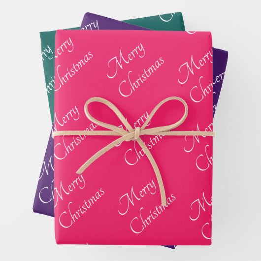 ジュエルトーンピンクパープルグリーンメリークリスマス ラッピングペーパーシート (インサイチュ)