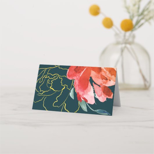 ジュエルトーンブルーコーラル結婚フローラズテーブルプレイス プレイスカード (裏面)