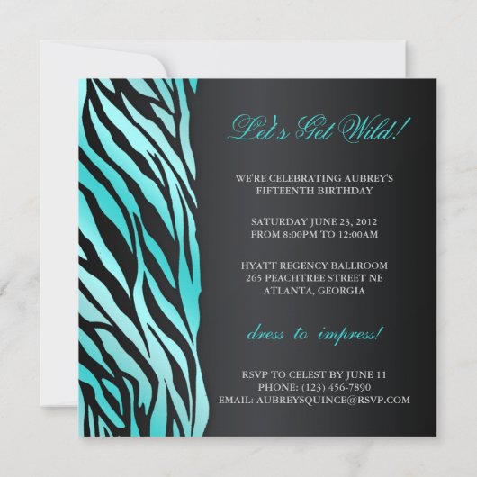 ジュエルドボウ付きシックなゼブラキンセアニラ招待状 招待状 (裏面)