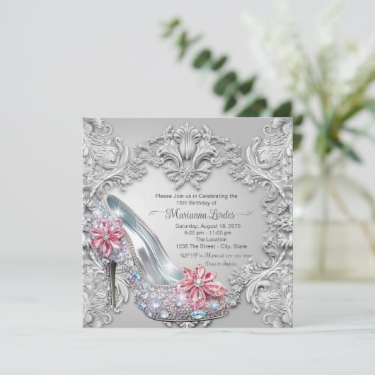 ジュエルハイヒール靴キンセアニラバースデーパーティー 招待状 (スタンド正面)