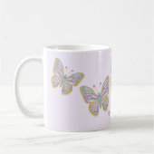 ジュエルバタフライパープルブルー金ゴールド コーヒーマグカップ (左)