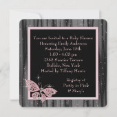 ジュエルバタフライピンクブラックベビーガールシャワー 招待状 (裏面)