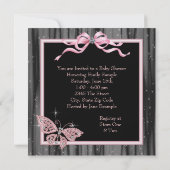 ジュエルバタフライピンクブラックベビーガールシャワー 招待状 (裏面)