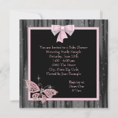 ジュエルバタフライピンクブラックベビーガールシャワー 招待状 (裏面)