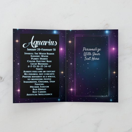 ジュエルパーソナライズされた銀河系〔占星術の〕十二宮図アクエリアス カード (内部)
